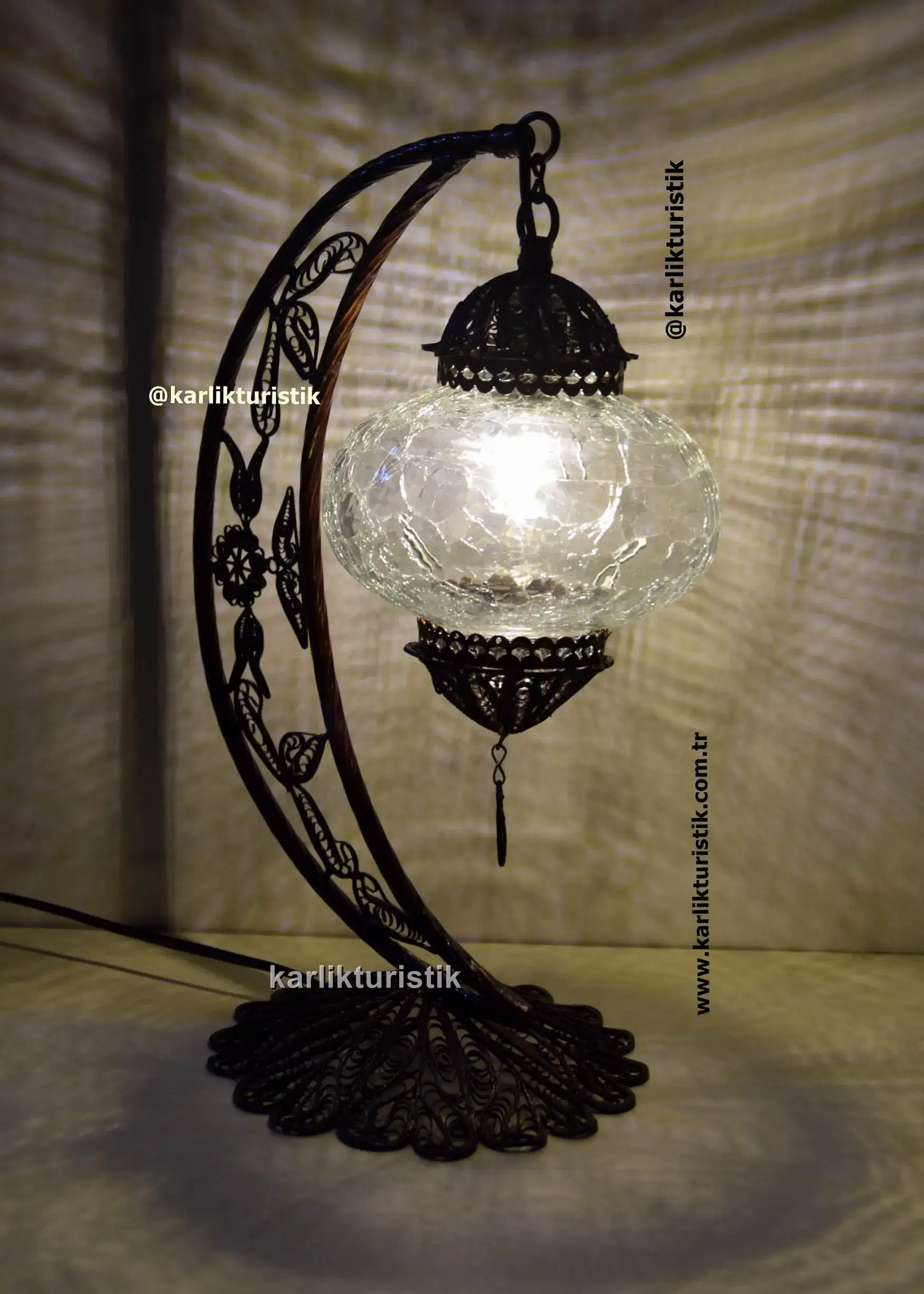 crescent table lamp handmade filigree art copper material authentic gift lampshade lamp3