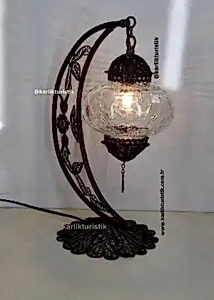 El Yapımı Hilal Masa Lambası – Otantik Türk Mozaik Sanatı 16 cm osmanlı şefaf çatlak camlı