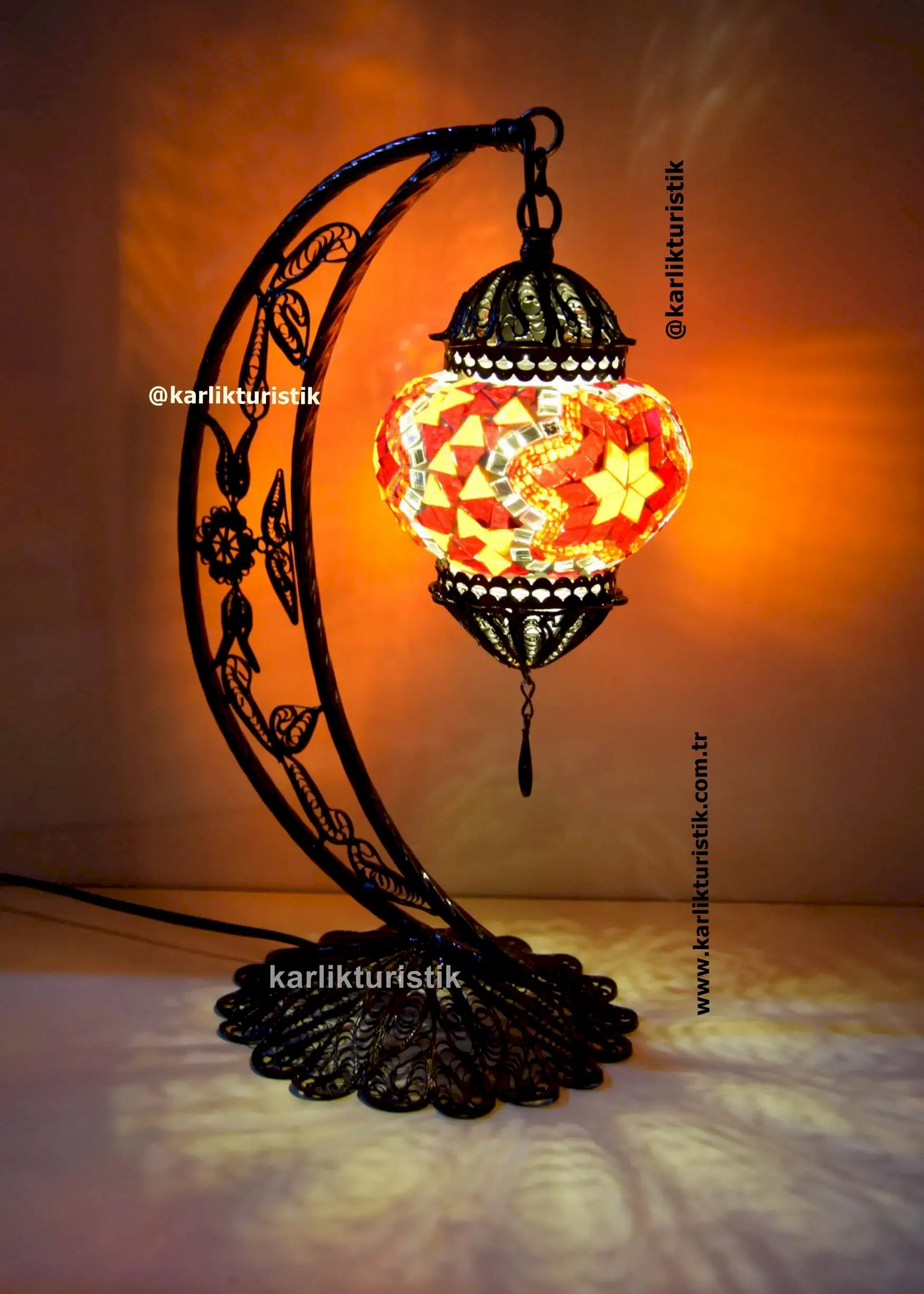crescent table lamp handmade filigree art copper material authentic gift lampshade lamp8