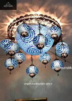 El Yapımı Mozaik Lamba Avizeler Ev Girişi ve Otel Girişi Aydınlatma Armatürü Benzersiz Büyük Özel Türk Lambası, Telkari Lamba, Sarkıt Lamba kodu: F-B-M-104