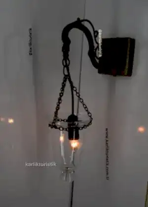 Osmanlı Kandil Formu Dekoratif Duvar Apliği – Antik Kaplama & Şeffaf Cam normal boy