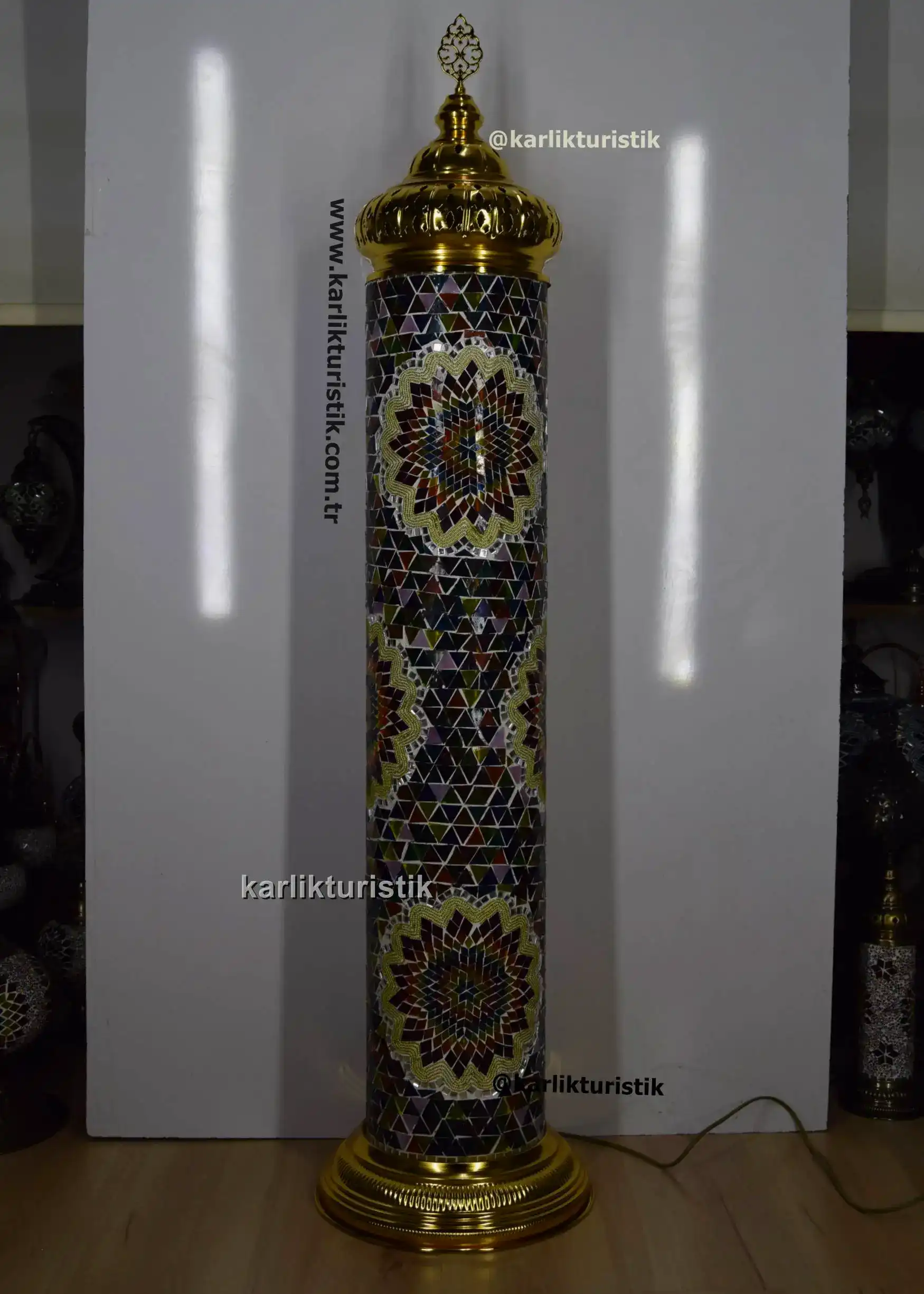 mozaik lambader silindir köşe lambası dekoratif lamba renkli1