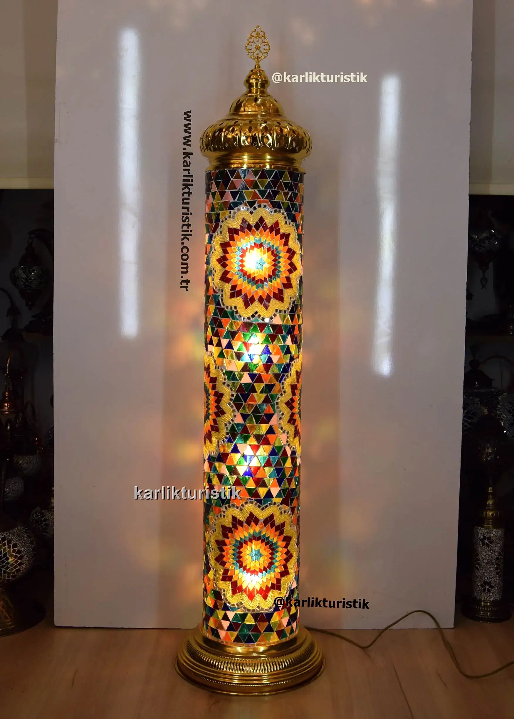 mozaik lambader silindir köşe lambası dekoratif lamba renkli2