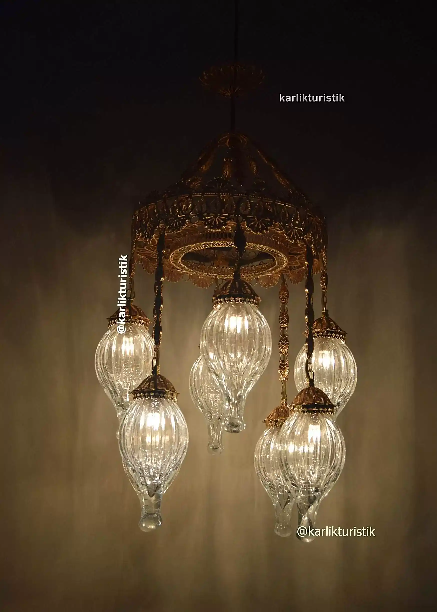 Lüks Altın Kaplama Otel Restorant Avizeleri Geleneksel ve Ayrıcalıklı Tasarım Bakır Telkari sanat otantik sarkıt lambalar3