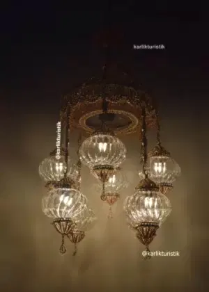 Lüks Altın Kaplama Otel Restorant Avizeleri  Geleneksel ve Ayrıcalıklı Tasarım Bakır Telkari sanat otantik pyrex camlı  sarkıt lambalar