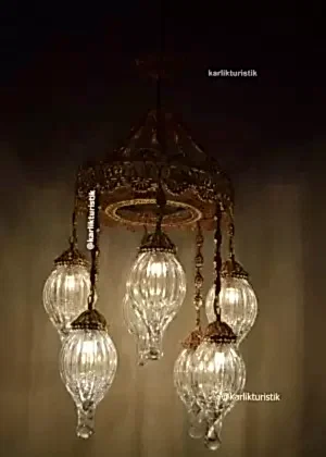 Lüks Altın Kaplama Otel Restorant Avizeleri  Geleneksel ve Ayrıcalıklı Tasarım Bakır Telkari sanat otantik üfleme camlı  sarkıt lambalar