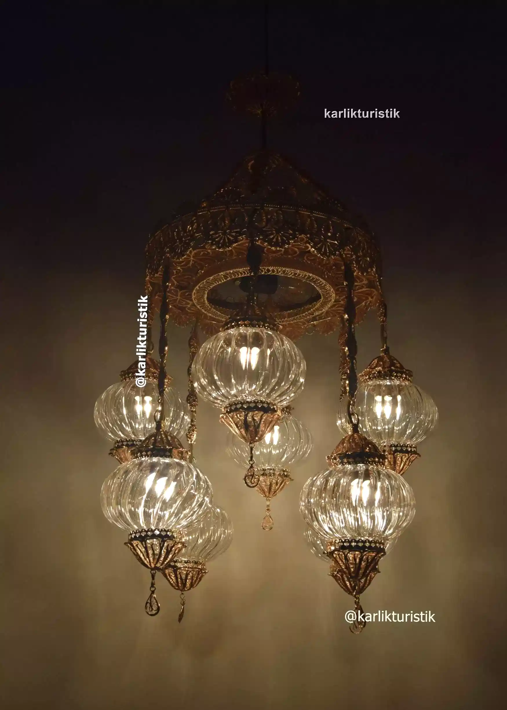 Lüks Altın Kaplama Otel Restorant Avizeleri Geleneksel ve Ayrıcalıklı Tasarım Bakır Telkari sanat otantik sarkıt lambalar24